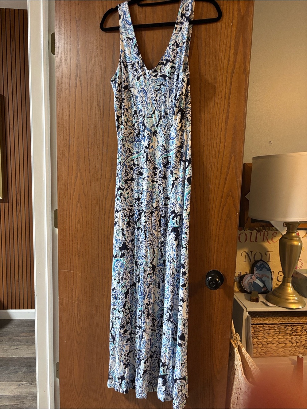 Cynthia Rowley Navy, Light Blue and White Paisley Maxi Dress
